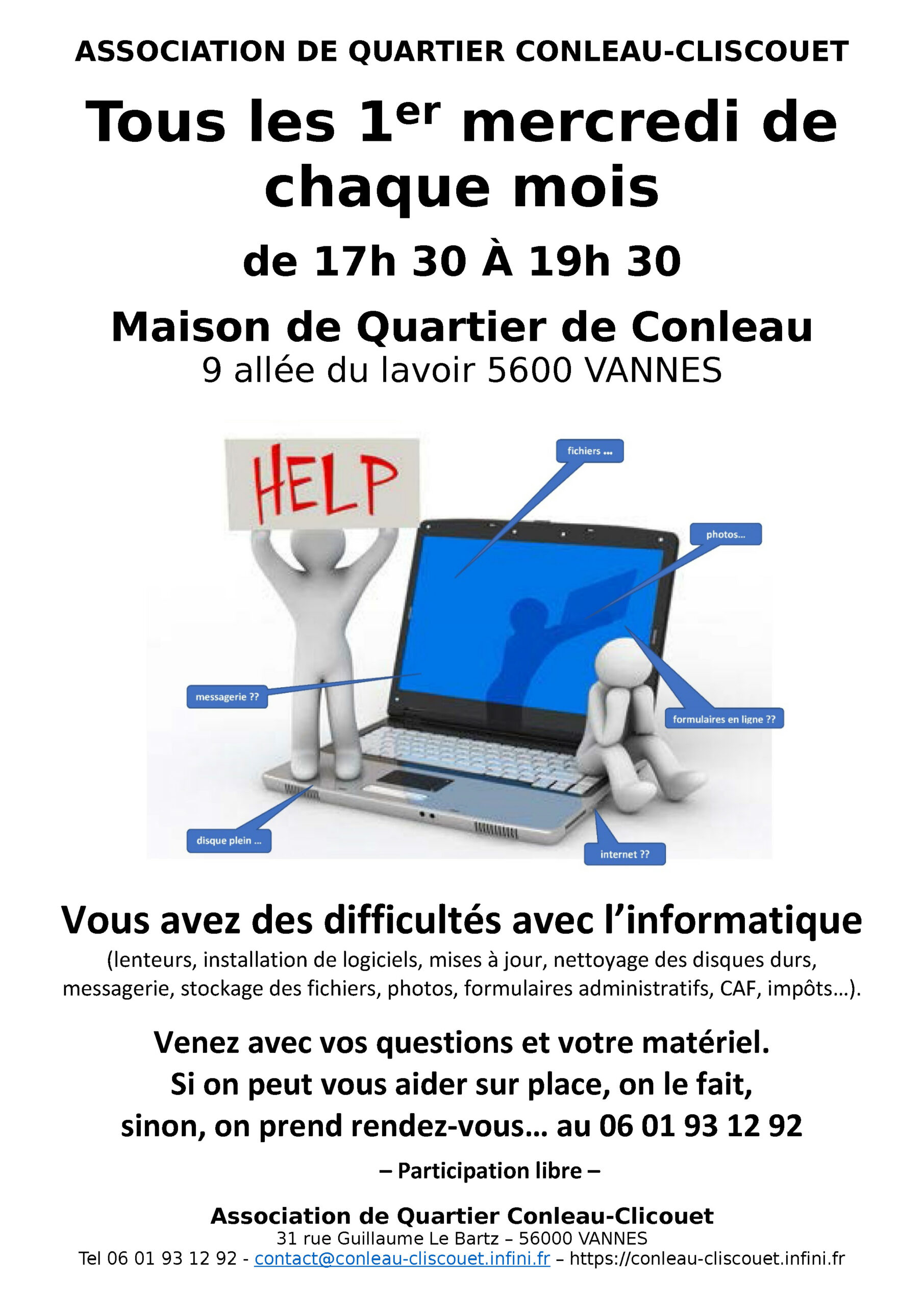 Atelier d'assistance informatique @ Maison de Quartier de Conleau