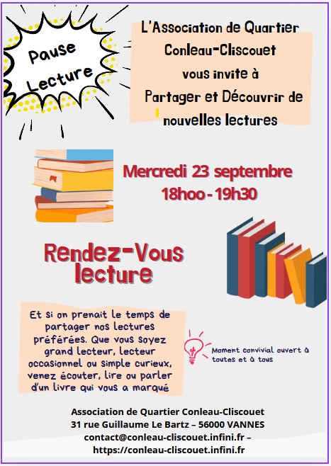 Nouveau ! Atelier « Rendez-vous lecture » @ Maison de quartier de Conleau
