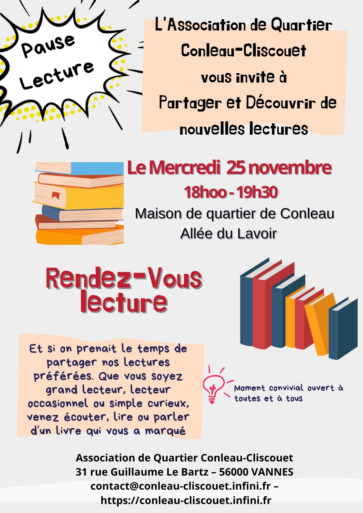 Atelier « Rendez-vous lecture » @ Maison de quartier de Conleau allée du Lavoir